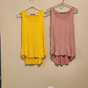Lot Of 2 Luvage Yellow and Pink Flowy Sleeveless Tops